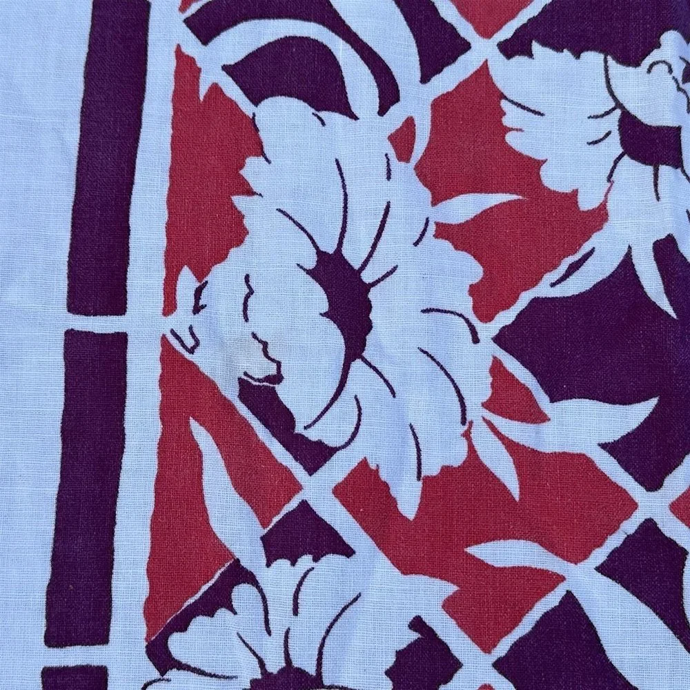 Vintage Tablecloth Tropical Flowers Purple Pink Farmhouse Square